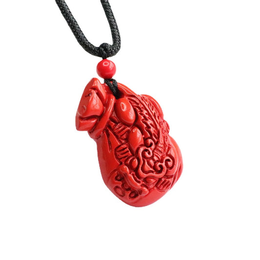 Red Sand Cinnabar Pendant with Gold Beast Money Bag