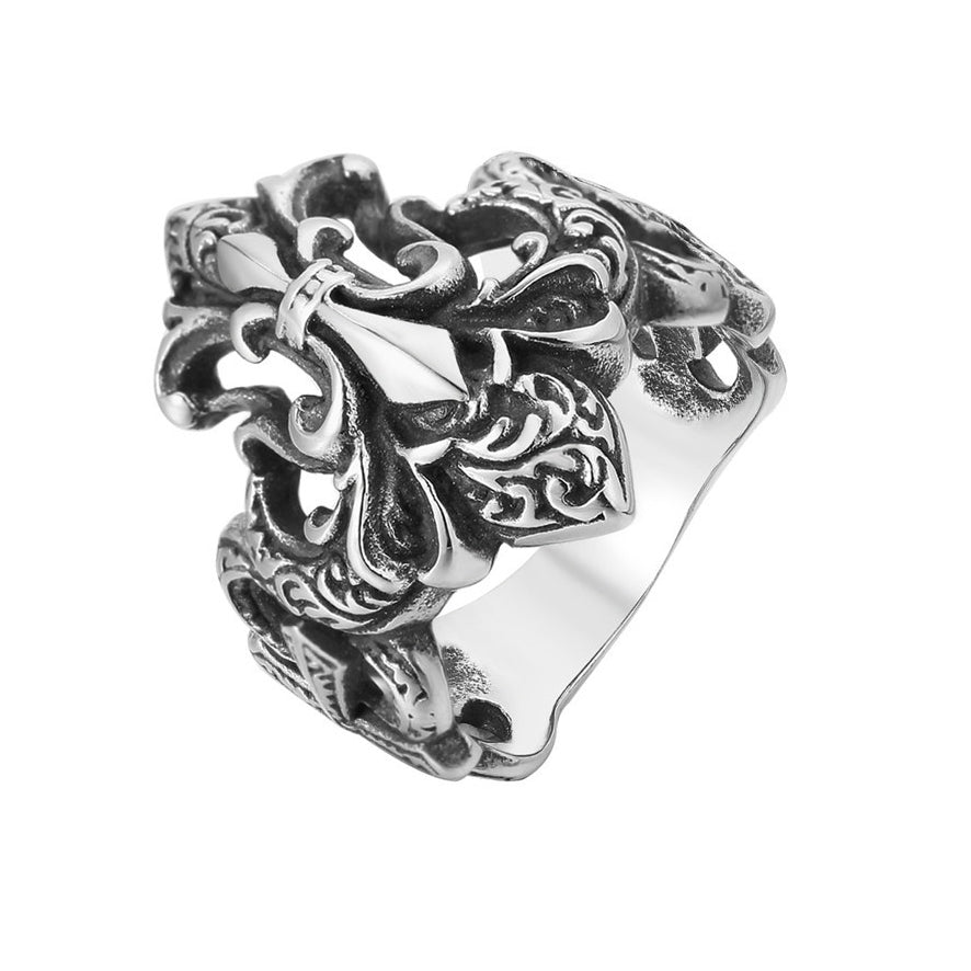 Luxurious Hollow Children Flower Titanium Steel Ring for Men