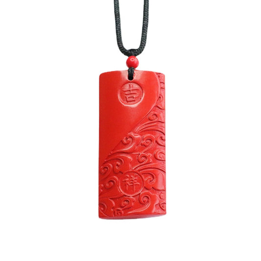 Auspicious Dragon Cinnabar Stone Sterling Silver Pendant