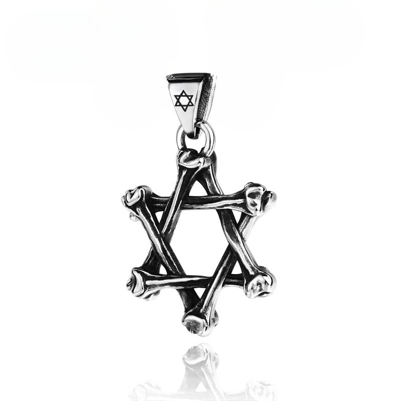 Wholesale Hip-Hop Titanium Steel Hexagram Bone Pendant for Men - European and American Stainless Steel Jewelry