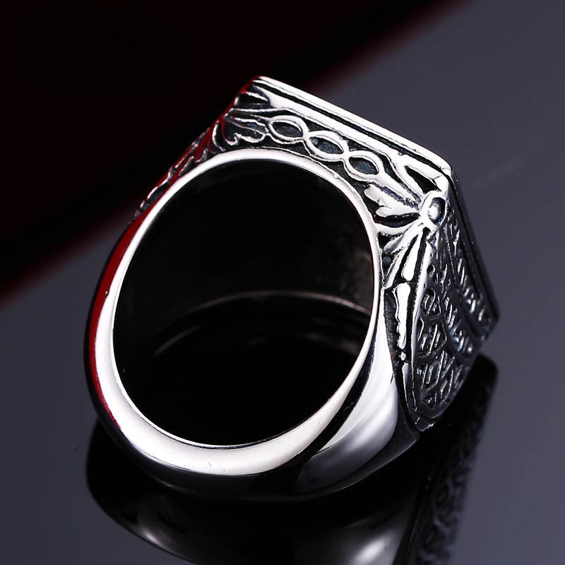 Engraved Double-Headed Eagle Men's Titanium Steel Ring - Premium Wholesale Jewelry for Modern Men