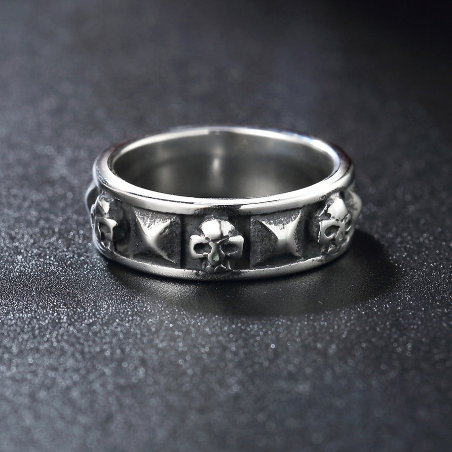 Halloween Skull and Rhombus Titanium Steel Ring for Men