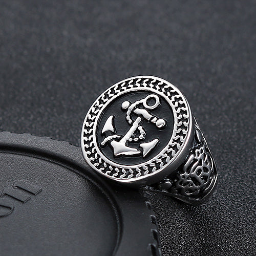 Titanium Steel Retro Anchor Ring for Men - Bold European and American Fashion Jewelry