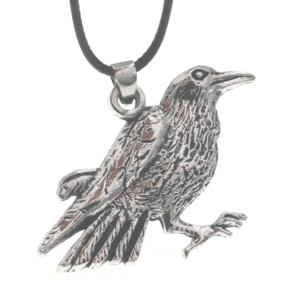 Viking Odin Crow Metal Pendant Norse Legacy Necklace for Men