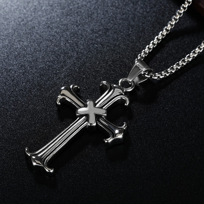 Punk X Saint Latin Cross Titanium Steel Pendant for Men