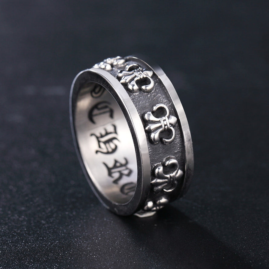 Childern Flower Gothic Text Titanium Steel Ring for Men