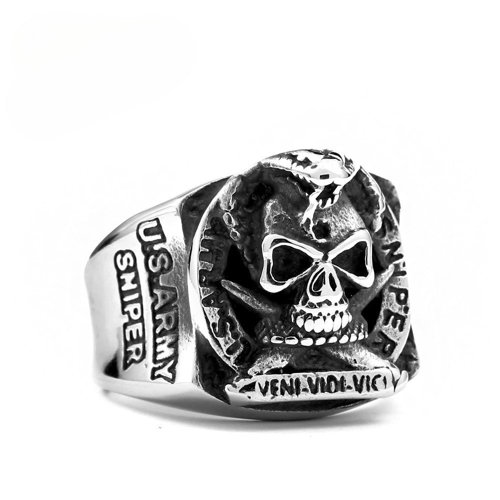 Titanium Steel Skull Snake Ring for Men - Retro American and European Style Domineering Hand Jewelry