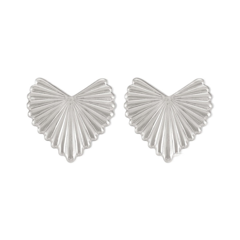 Golden Heart Geometric Fan Earrings with Zircon Accents