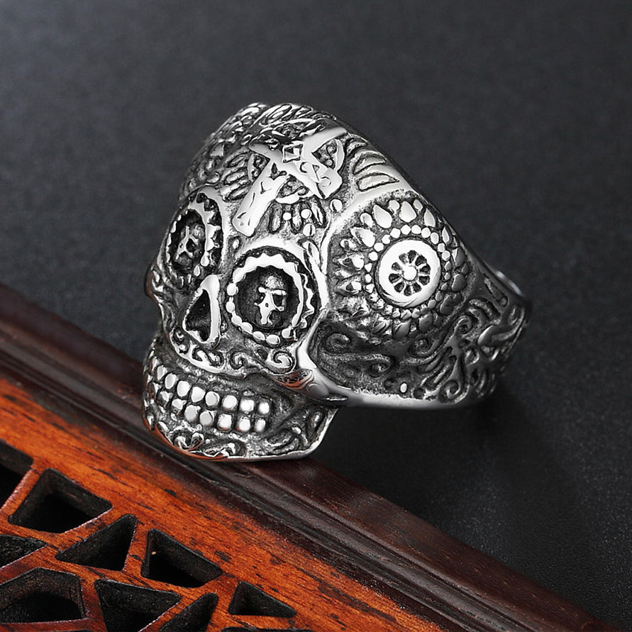 Halloween Skull Carving Titanium Steel Ring for Men