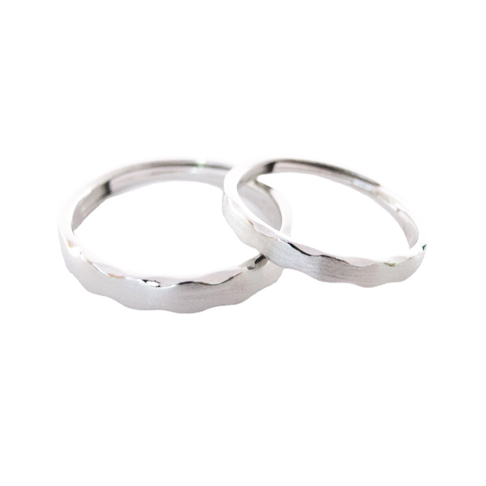 Wave Edge Brushed Opening Sterling Silver Couple Rings