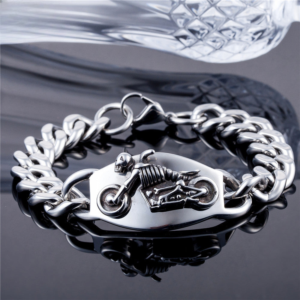 Punk Skull Titanium Steel Bracelet for Men - European and American Stainless Steel Wholesale Jewelry