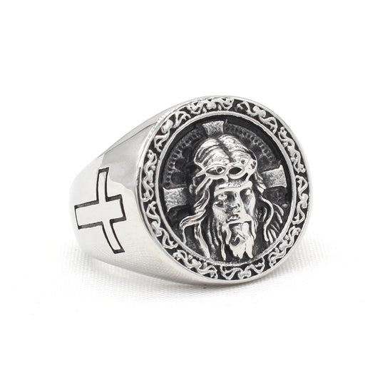 Men's Personalized Retro Cross Titanium Steel Ring - European and American Wholesale Jewelry