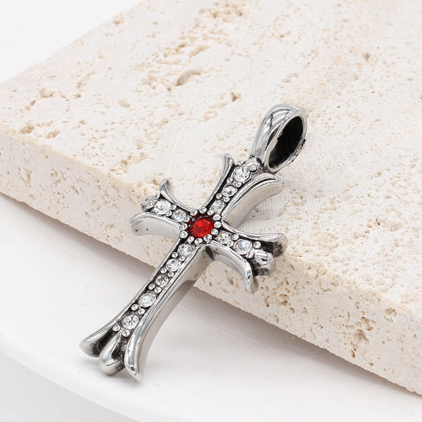 Cross Flower Zircon Titanium Steel Pendant for Men