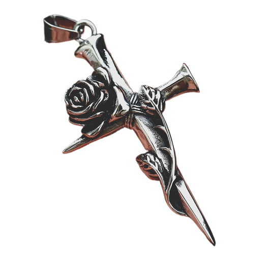 Vintage-Inspired Titanium Steel Cross Pendant for Men - Distressed Rose Totem Design