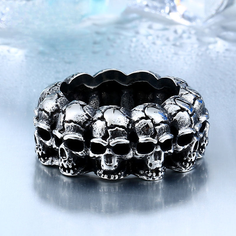 Punk-Inspired Retro Stainless Steel Skull Ring for Men - Hip-Hop Style Titanium Steel Jewelry in Bulk