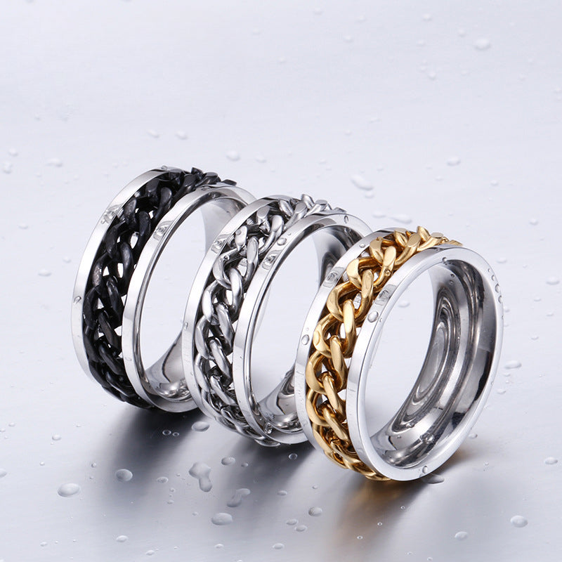 Retro Titanium Steel Chain Ring for Men - Wholesale Stainless Steel Simple Design