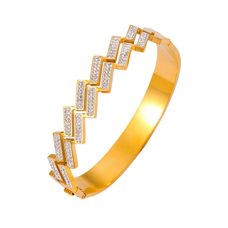 Luxurious Multi-Layer Hollow Gold-Plated Titanium Steel Bracelet with Geometric Zircon Design