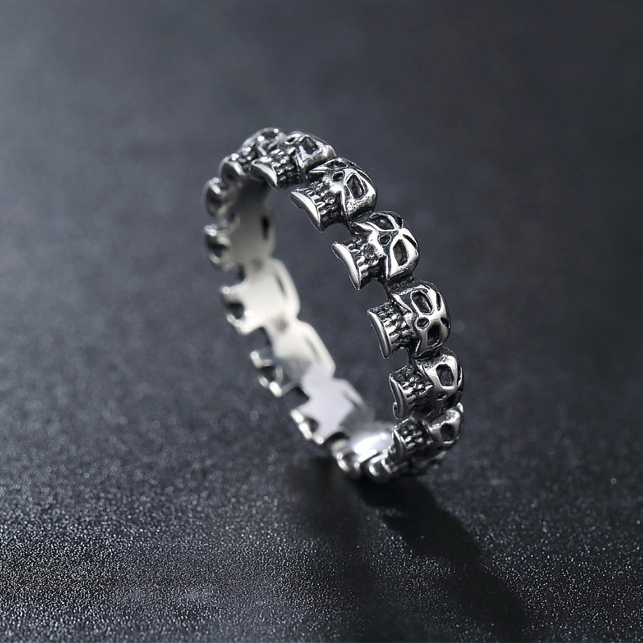 Halloween Beading Ghost Skull Titanium Steel Ring for Men