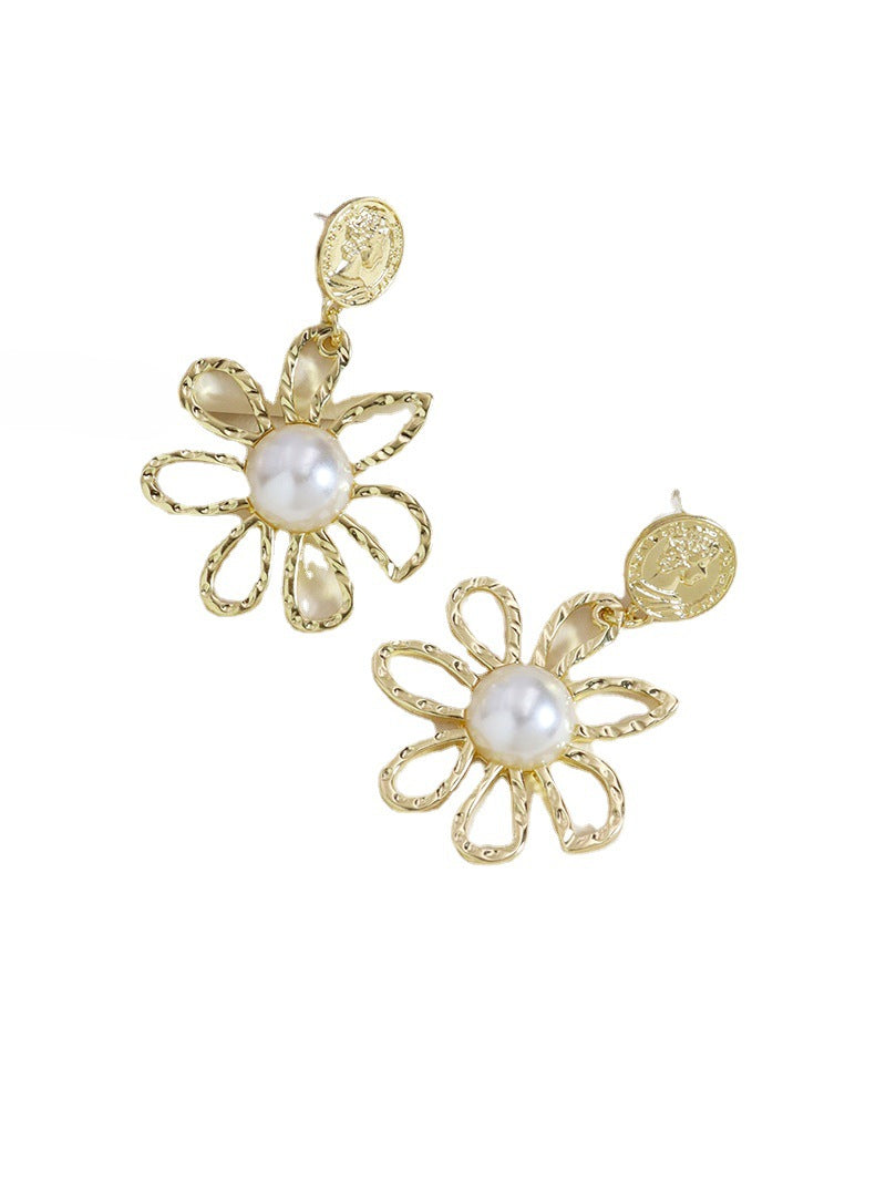 Metallic Blooms Earrings Set with Pearl Accents