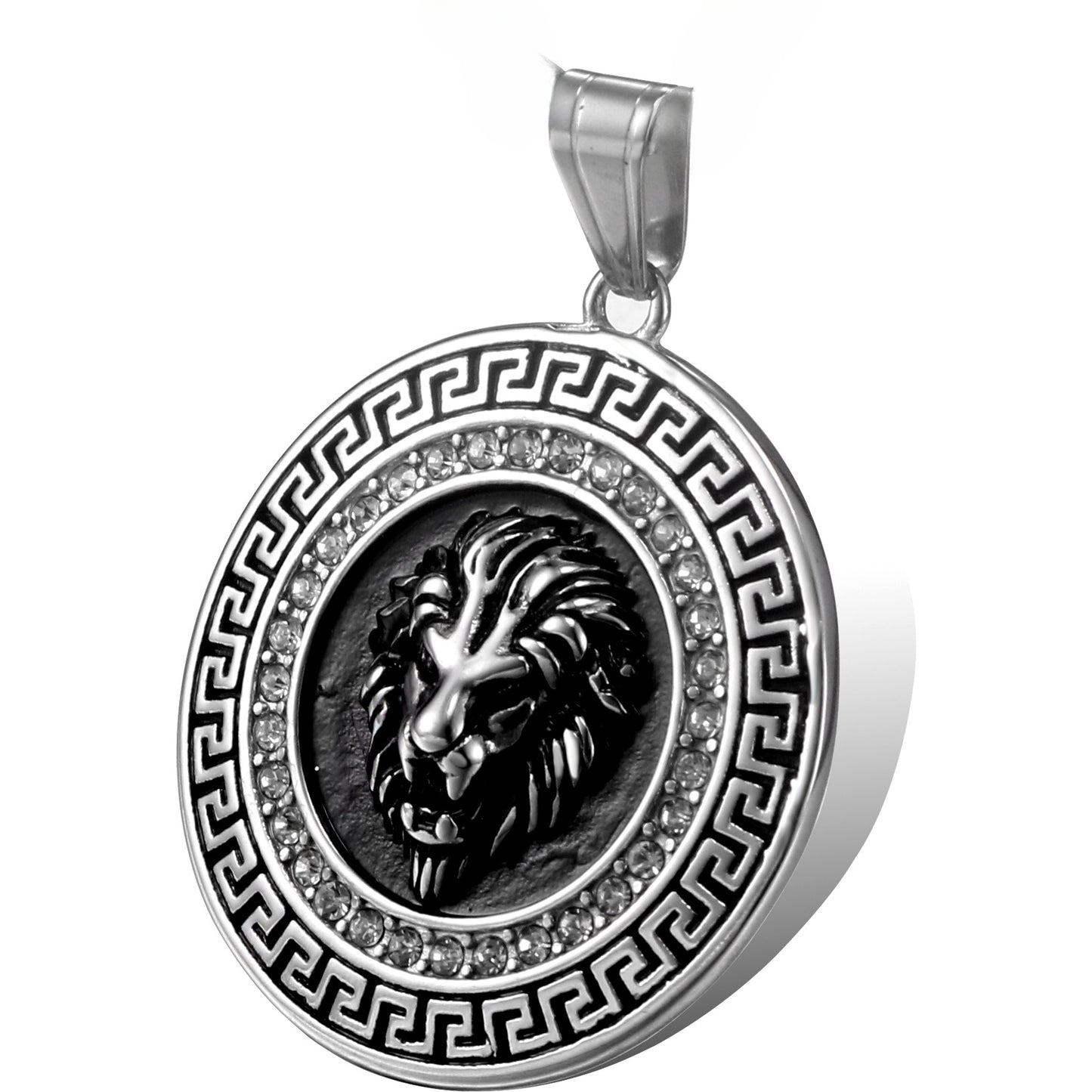 Stylish Lion Head Titanium Steel Pendant with Diamond Accents for Men - Personalized Retro Design