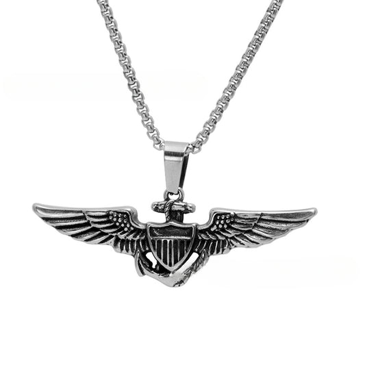 Vintage Dark Eagle Shield Pendant Necklace for Men - Cross-Border European and American Stainless Steel Design