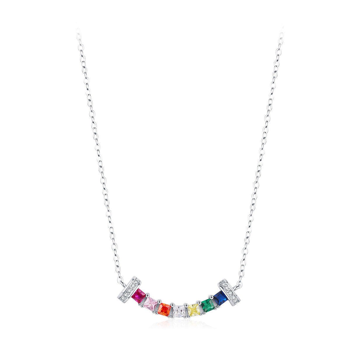 Everyday Genie 925 Sterling Silver Zircon Rainbow Pendant Necklace