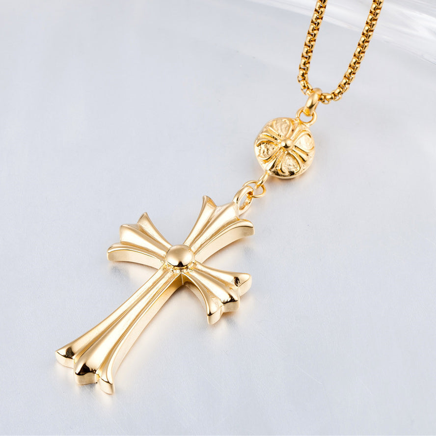 Vintage Cross Flower Titanium Steel Necklace for Men