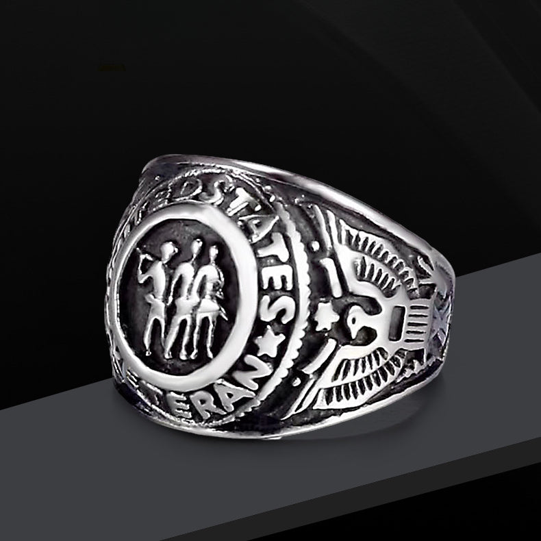 Vintage Military-Inspired Titanium Steel Men's Ring - Customizable Stainless Steel Jewelry for Men