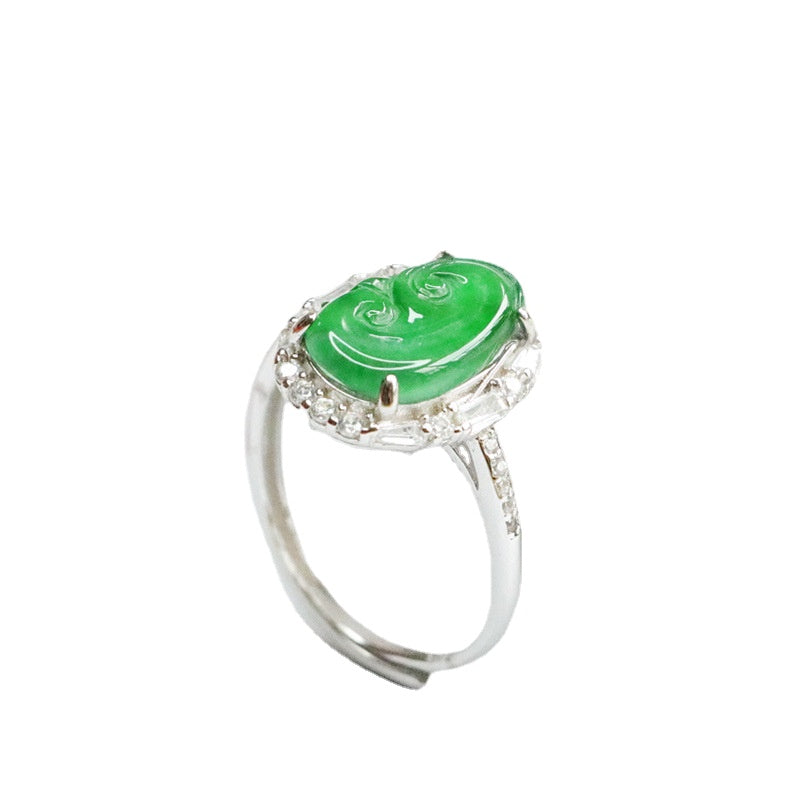 Emperor Green Jadeite Sterling Silver Fortune's Favor Ring