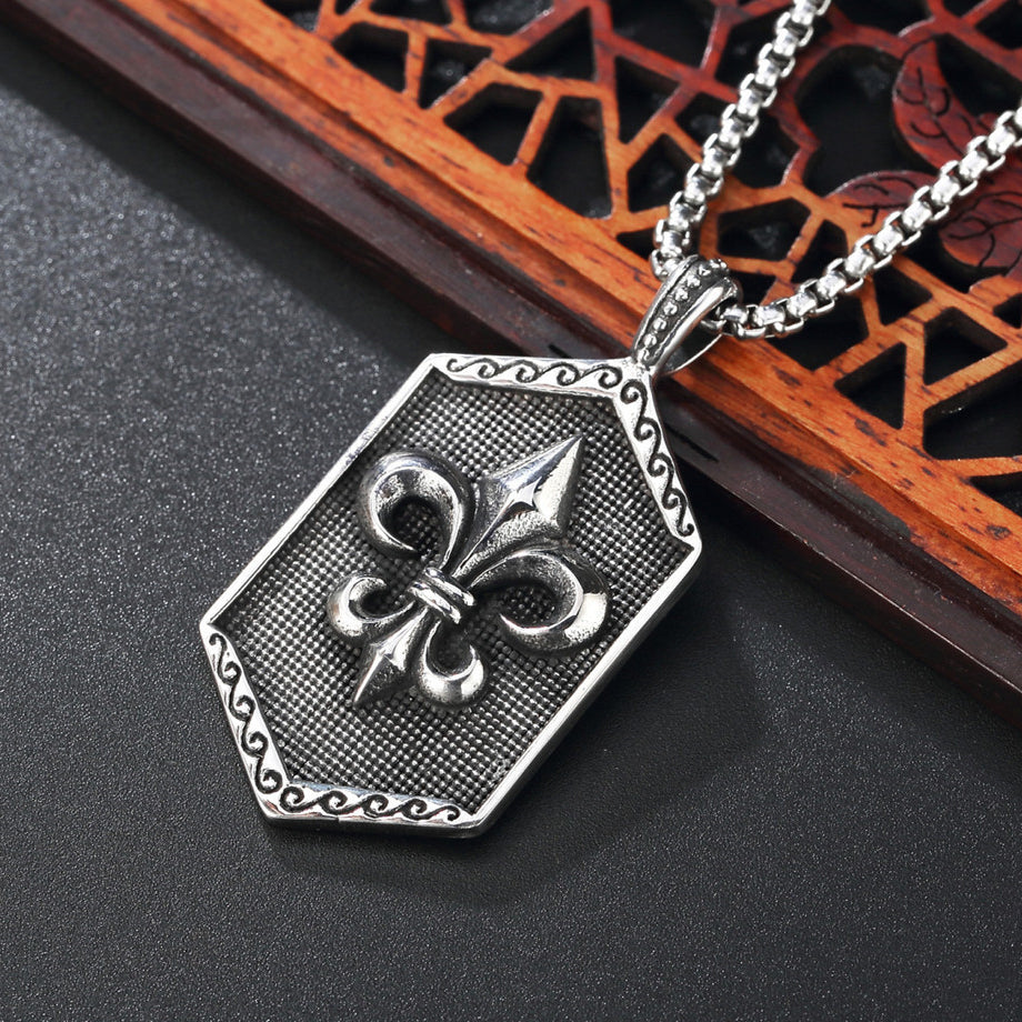 Relief Children's Flower Hexagonal Titanium Steel Necklace for Men