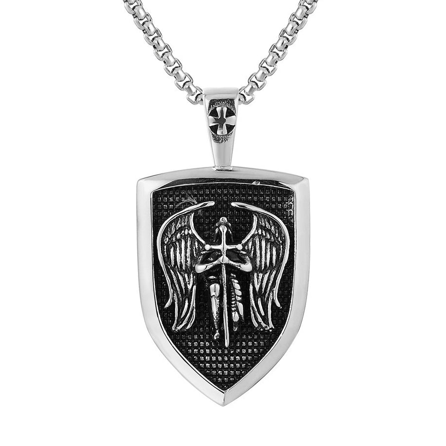 Saint Cross Angel Shield Titanium Steel Necklace for Men