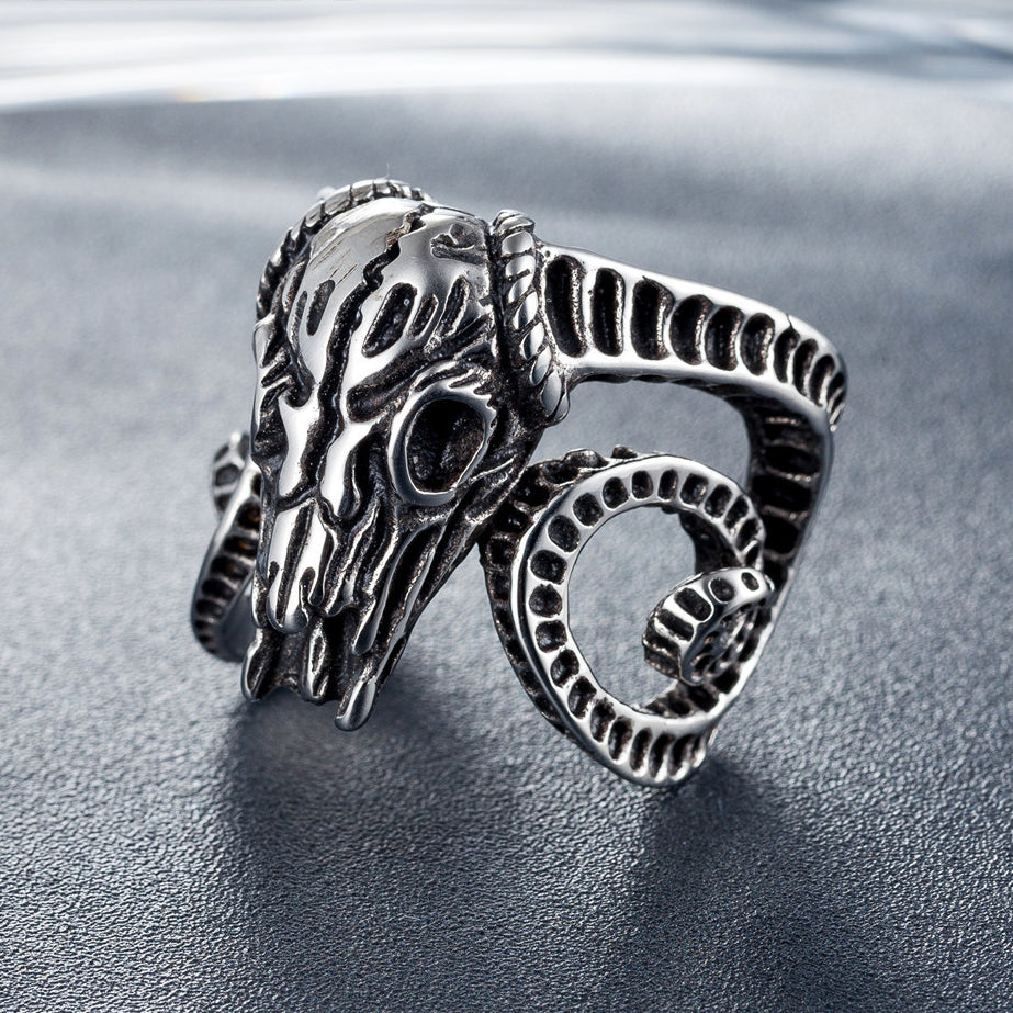 Sheep Horn Monster Titanium Steel Ring for Men