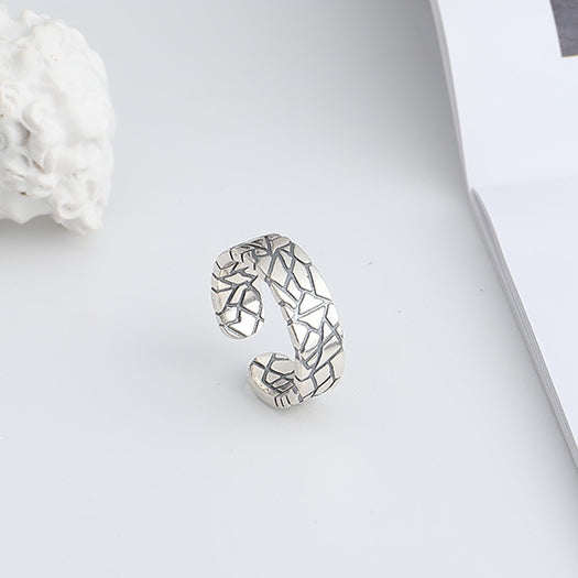 Irregular Crack Pattern Opening Sterling Silver Ring