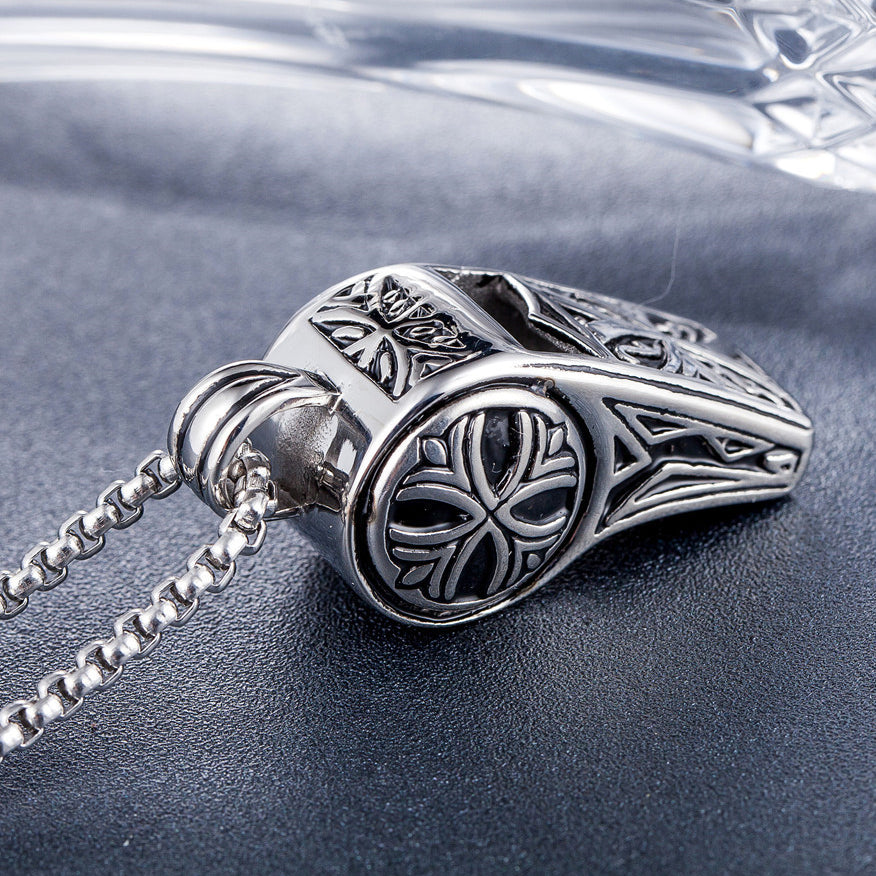 Cross Flower Whistle Titanium Steel Necklace for Men