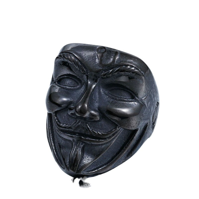 Vendetta Clown Mask Men's Titanium Steel Ring - Unique Stainless Steel Jewelry for Men