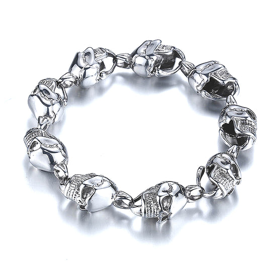 Men's Edgy Titanium Steel Skull Bracelet - Personalized Punk Jewelry for Him