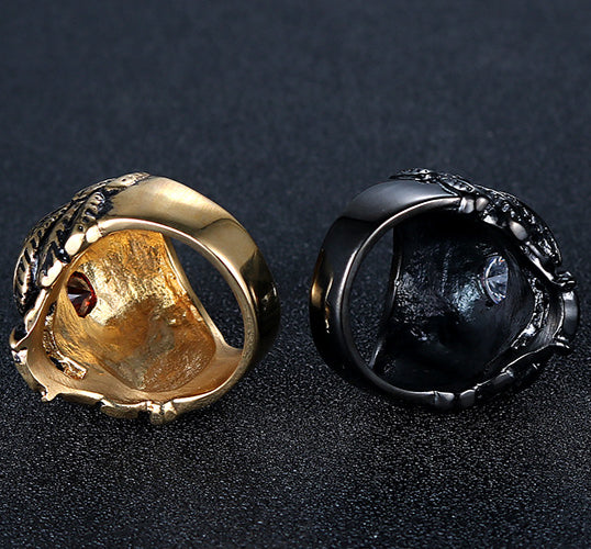 Trendy Retro Punk Skull Ring for Men - Zircon-Encrusted Titanium Steel Wholesale