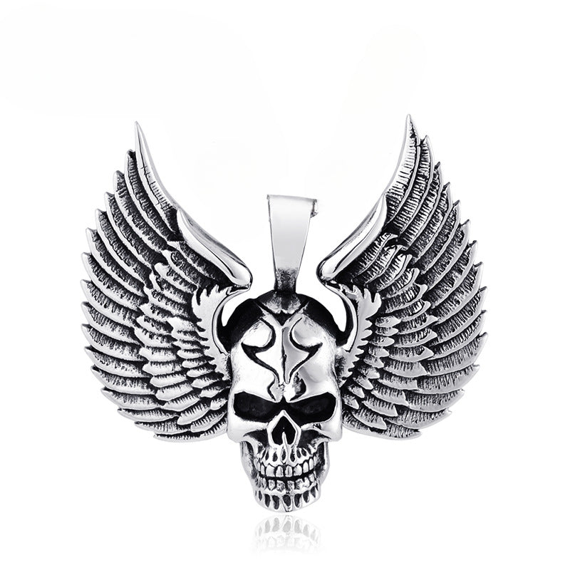 Wholesale Punk Jewelry for Men, Custom Titanium Steel Winged Skull Pendant