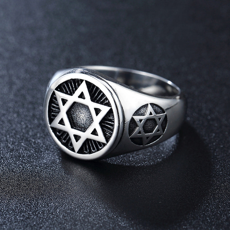 Personality Retro New Six-pointed Star Titanium Steel Ring for Men