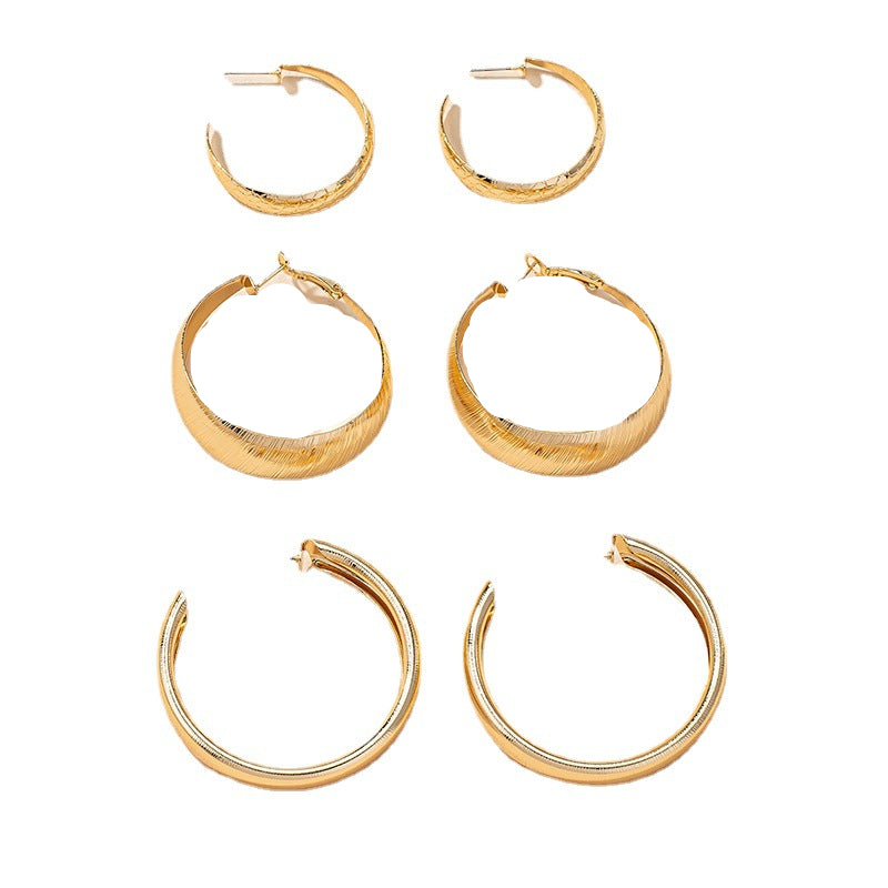 Exaggerated French Plain Ring Earrings Set - Urban Chic Geometric Ear Accessories