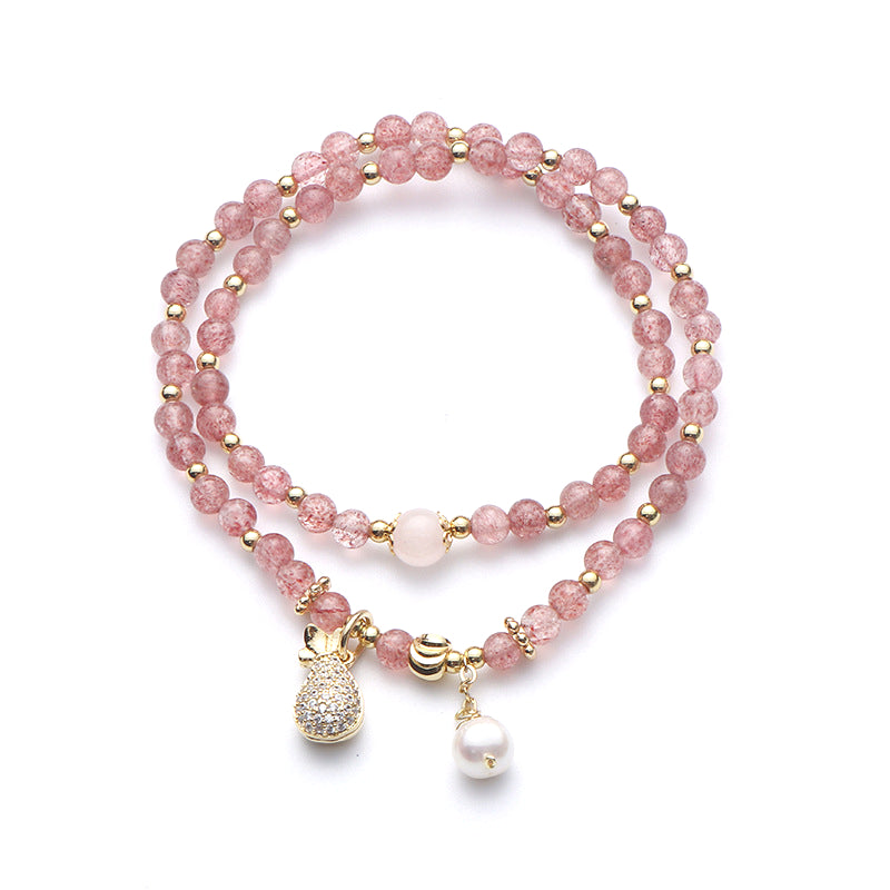 Fortune's Favor Crystal Bracelet with Strawberry Charm