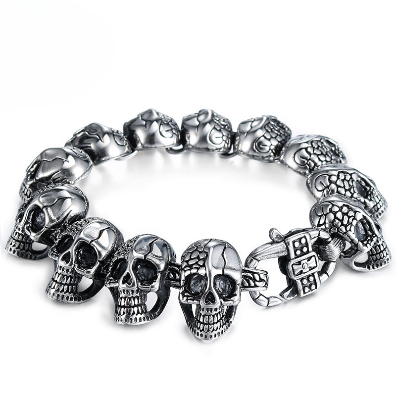 Punk-Inspired Skull Bracelet in Titanium Steel with European and American Totem Designs for Men