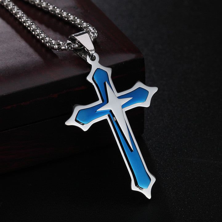 Cross Star Latin Cross Titanium Steel Necklace for Men