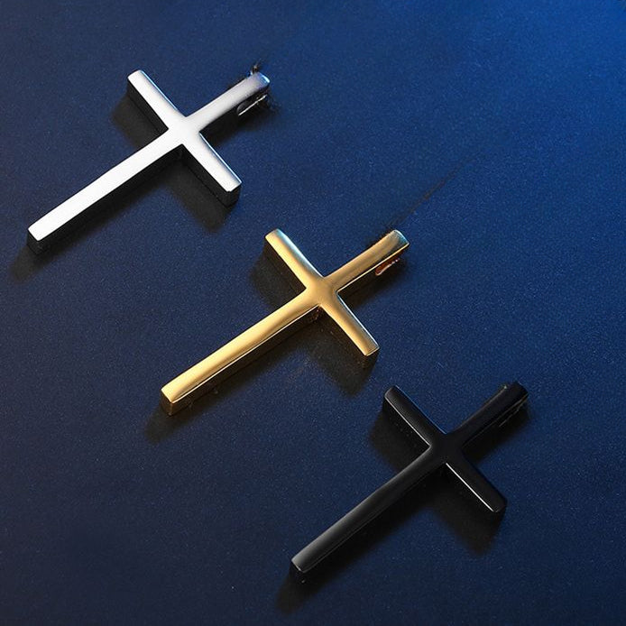 Simple Polished Latin Cross Titanium Steel Pendant for Men