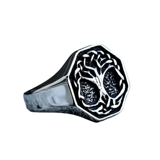 Stainless Steel Viking Tree of Life Men's Ring - Retro Titanium Steel, Wholesale European and American Style