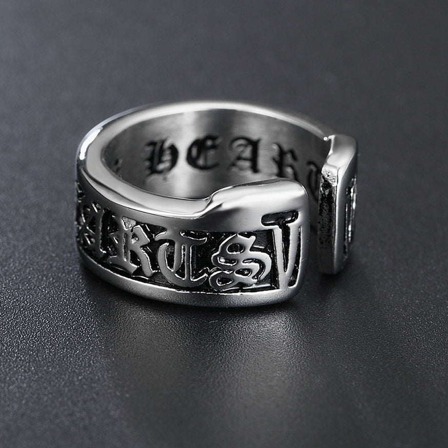 Gothic Text Pattern Opening Titanium Steel Ring for Men