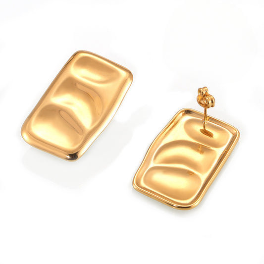 Geometric Multi-layer Design Titanium Earrings with Gold Plating