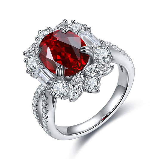 Elegant 3.6 Carat Oval Lab Created Gemstone Ring with Dazzling Halo in S925 Silver Plating