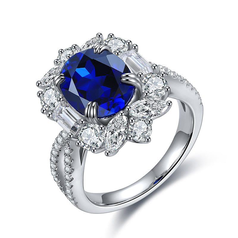 Elegant 3.6 Carat Oval Lab Created Gemstone Ring with Dazzling Halo in S925 Silver Plating