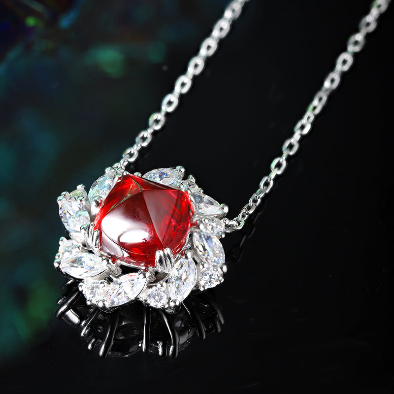 3.3 Carat Square Lab Created Gemstone Necklace with Petal Halo in S925 Silver Plating